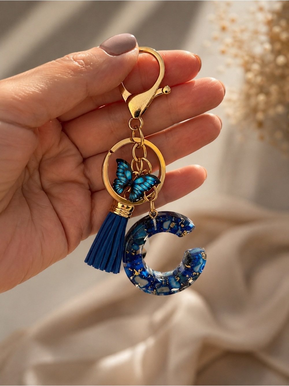 Blue Butterfly Tassel Keychain Charm